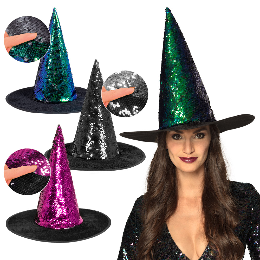 Hekse Hat med Vendbare Pailletter Sort