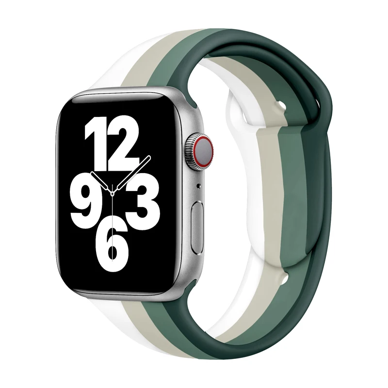 Billede af Apple Watch 2 farved rainbow Silikone 38/40/41 - Mint-Army/Hvid/Grå