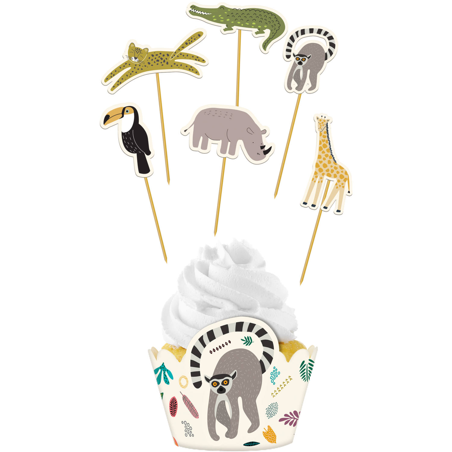 Cupcake Dekorationssæt Zoo Party - 6 stk