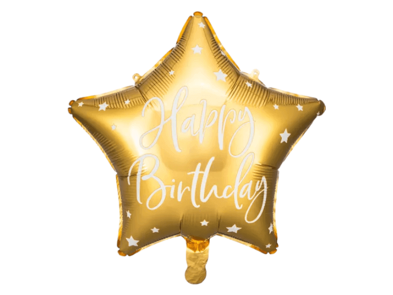 Folieballon Happy Birthday, Guld 40cm