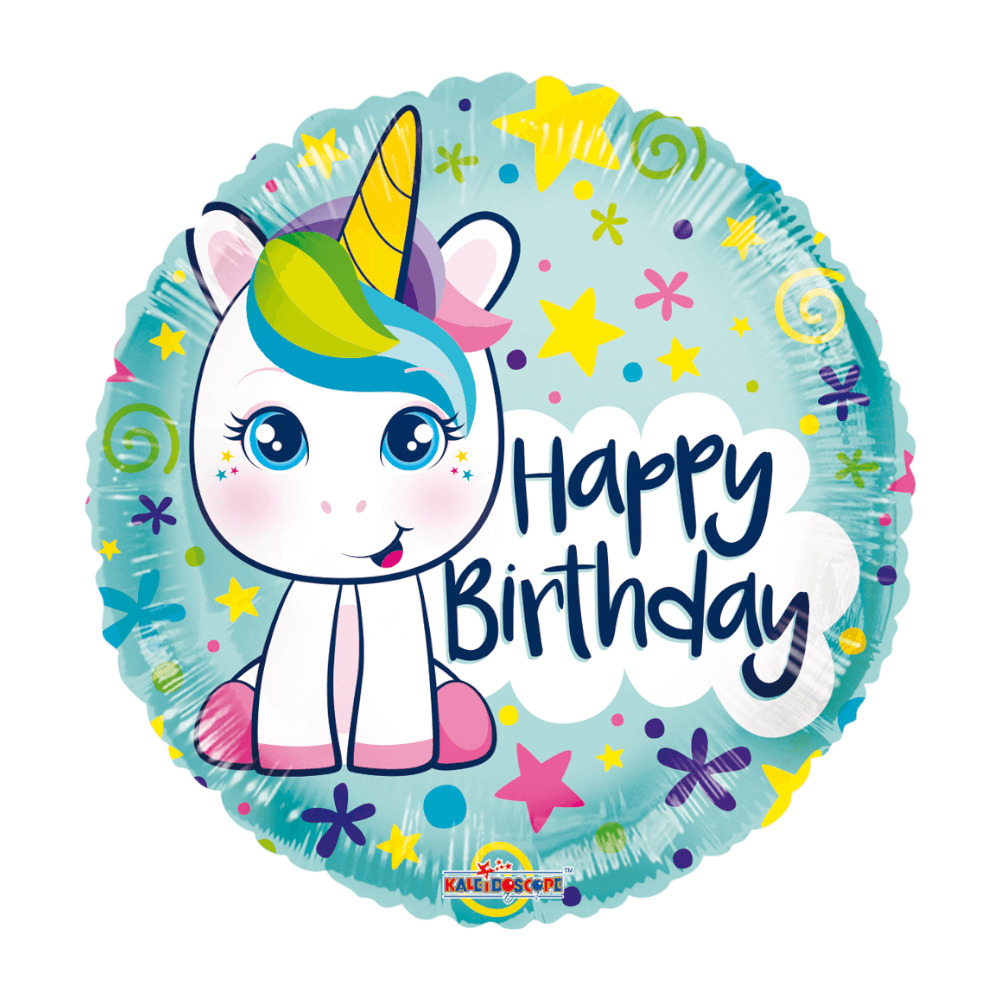 Folieballon Happy Birthday med Unicorn 45 cm