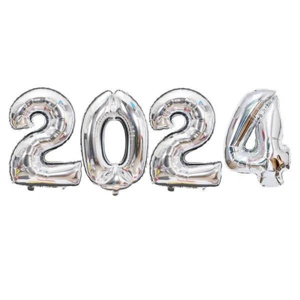 Billede af Folieballon Tal Sæt "2024" 41cm- Sølv