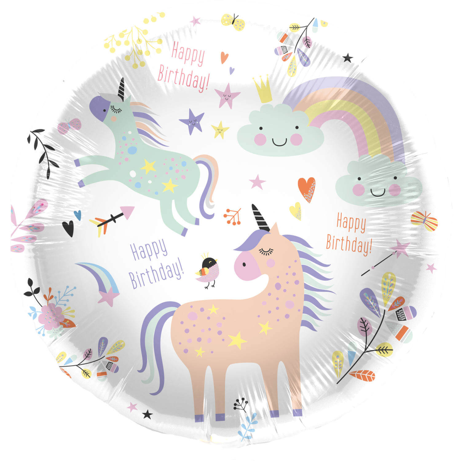Folieballon Unicorn og regnbue fødselsdagsfest - 45 cm