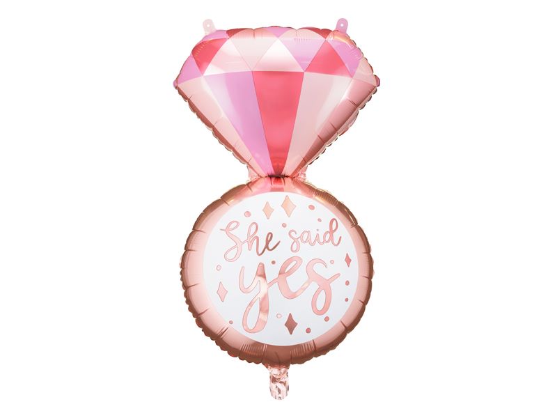 Folieballon diamantring med lyserød diamant 72 cm