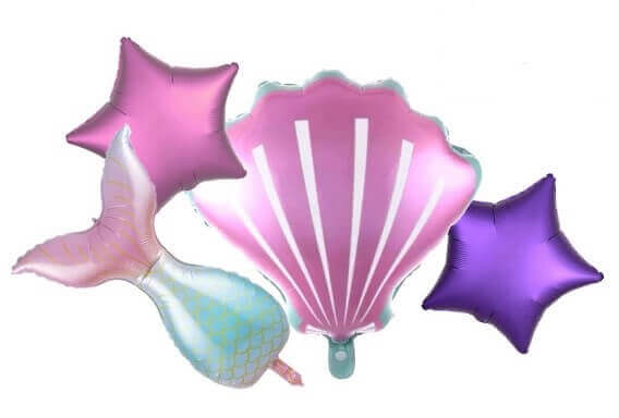 Folieballon sæt - Mermaid/Havfrue og stjerner-4 stk
