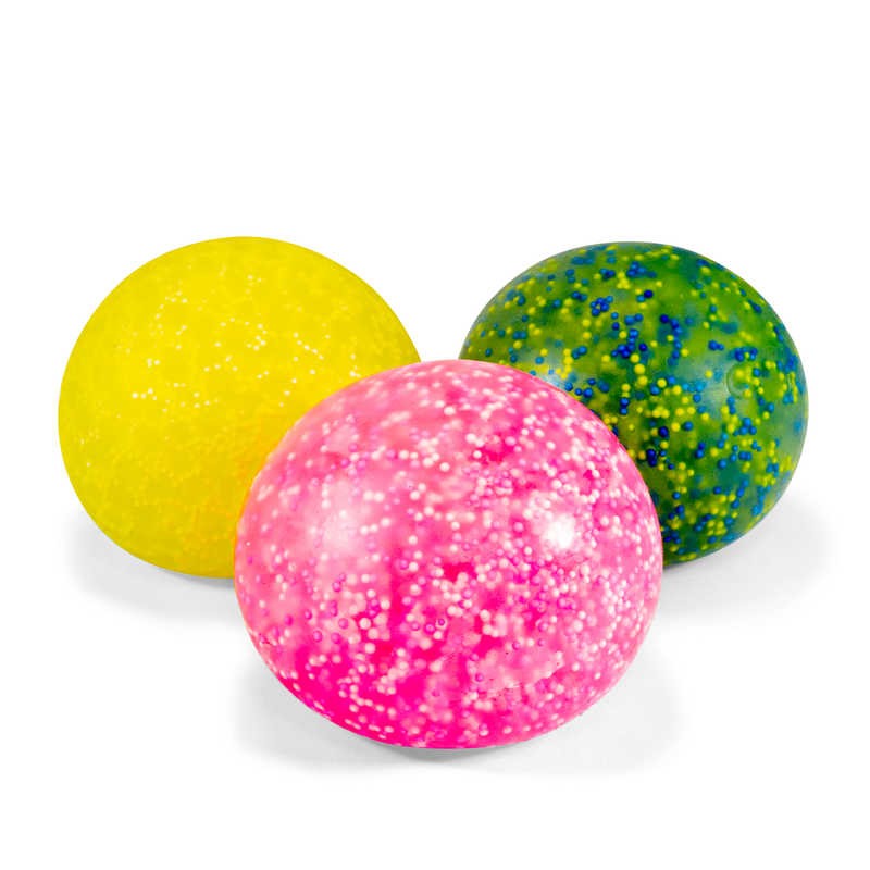 11: Stressbold med farvet slim med hvide krøjerkugler 10 cm