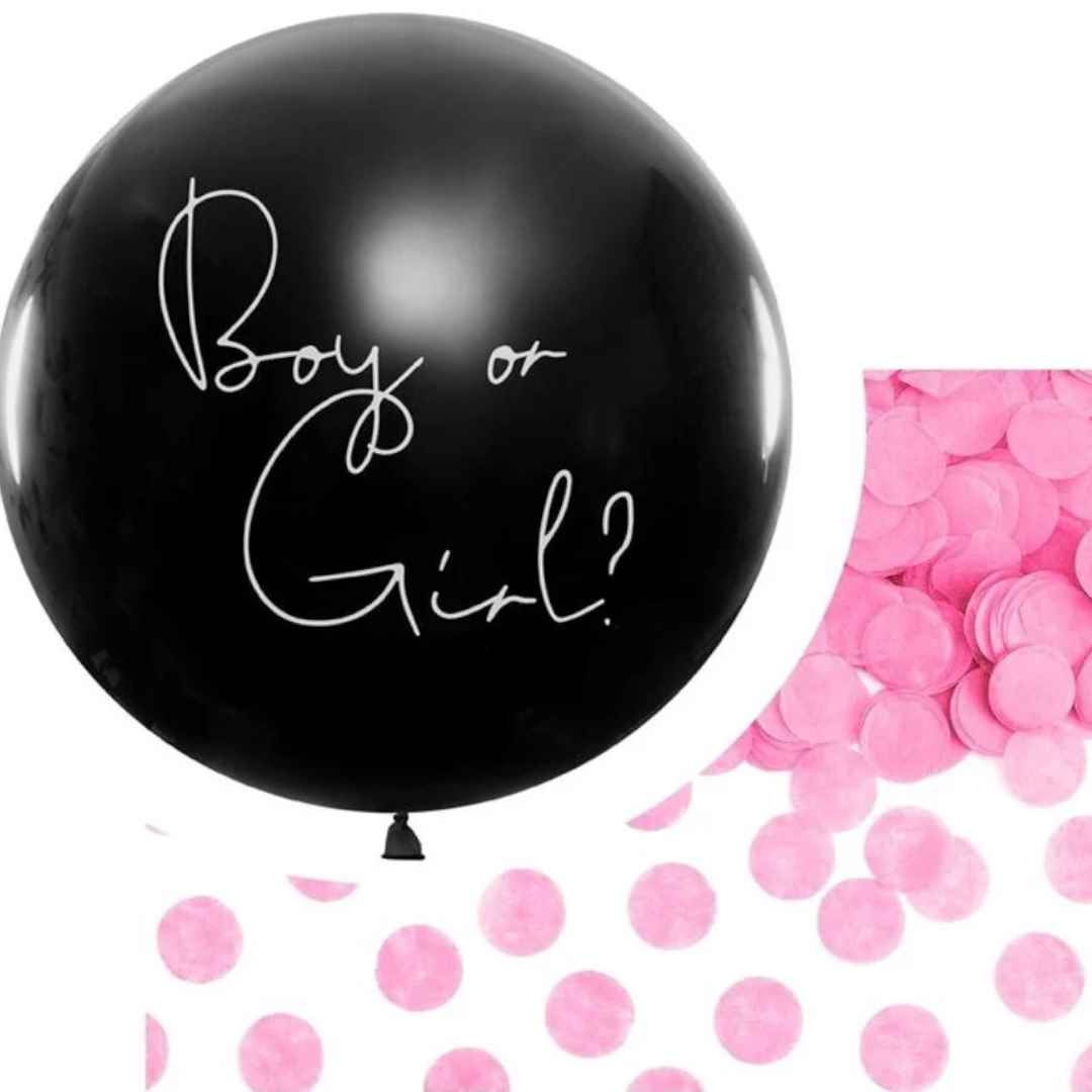 Se Kæmpe Latex Ballon "Boy Or Girl" Konfetti Lyserød- 1 Meter hos bents-webshop.dk