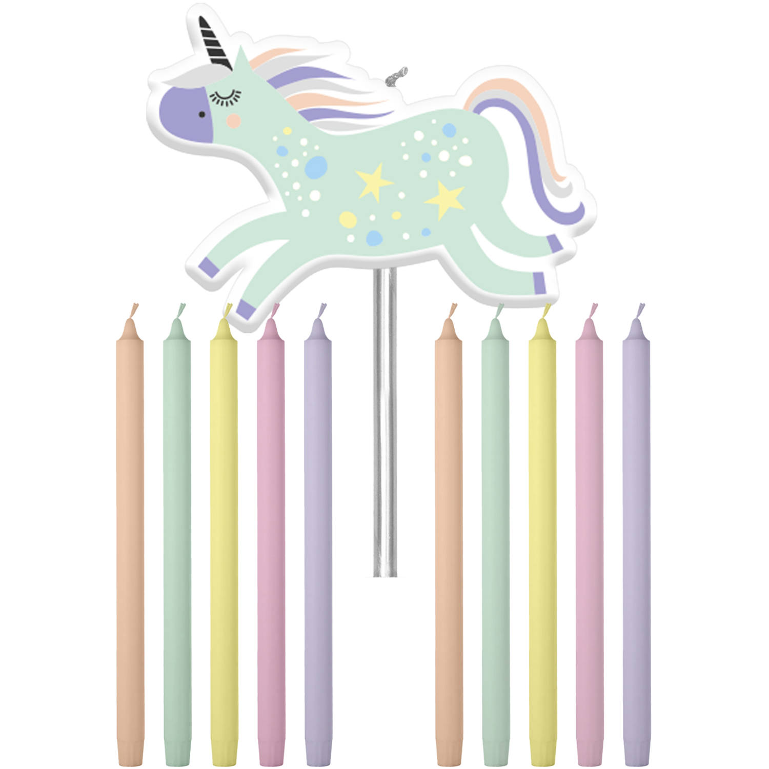 Kagelys Unicorn og regnbue fest- 11 stk