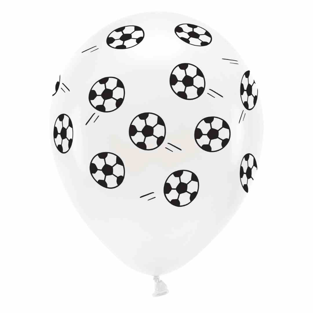 Latex Balloner Hvid med Fodbolde - 6 stk.