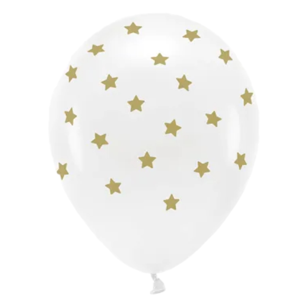 Se Latex Balloner Hvid Med Stjerner - 6 Stk. hos bents-webshop.dk