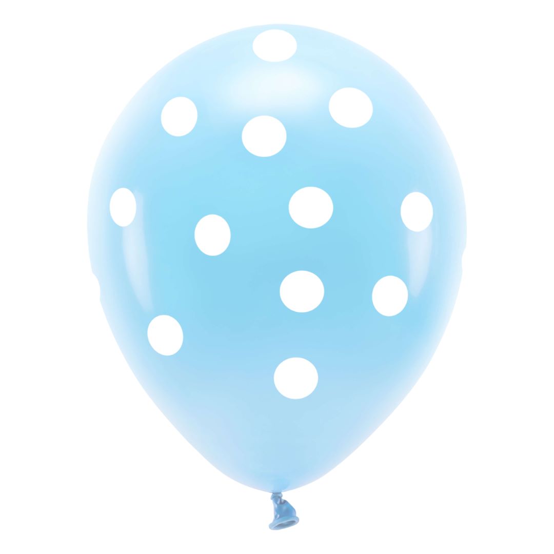 Latex Balloner Lyse Blå med Hvide Prikker - 6 stk.