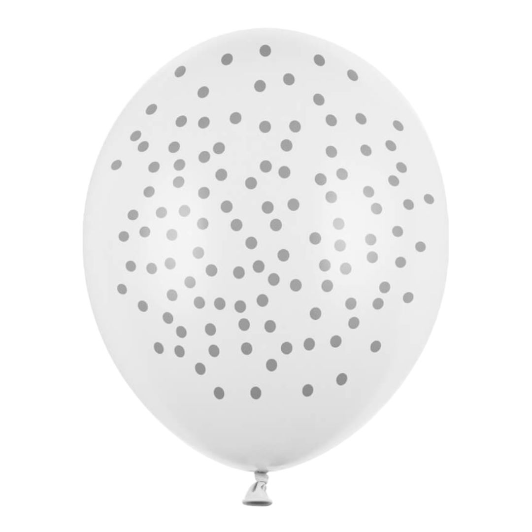 Billede af Latex Balloner Prikker, Pastel Hvid Med Guldtryk - 6 Stk. 30 Cm