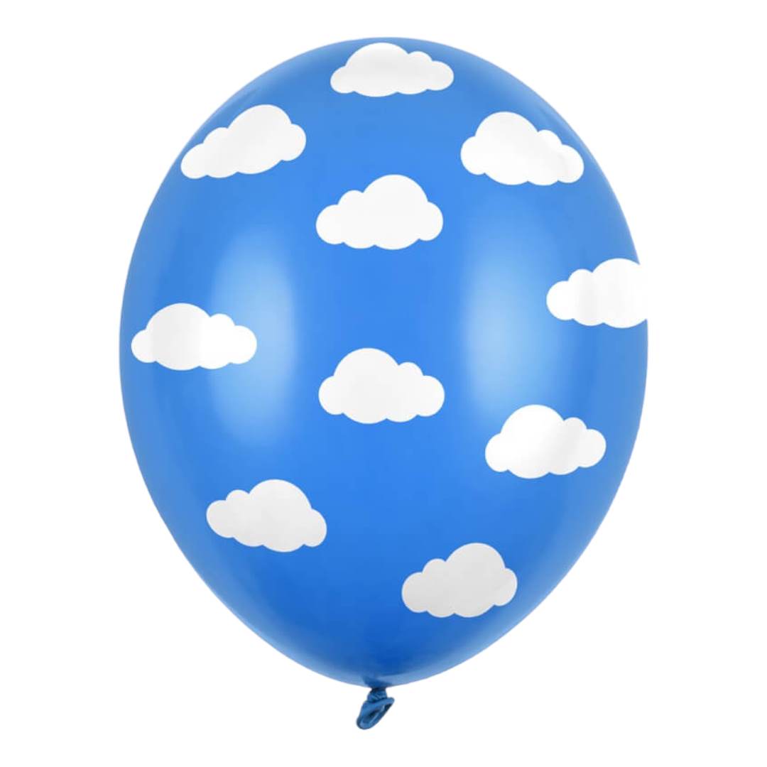 Latex Balloner Skyer, Pastel Blå, med hvidt print - 6 stk. 30 cm