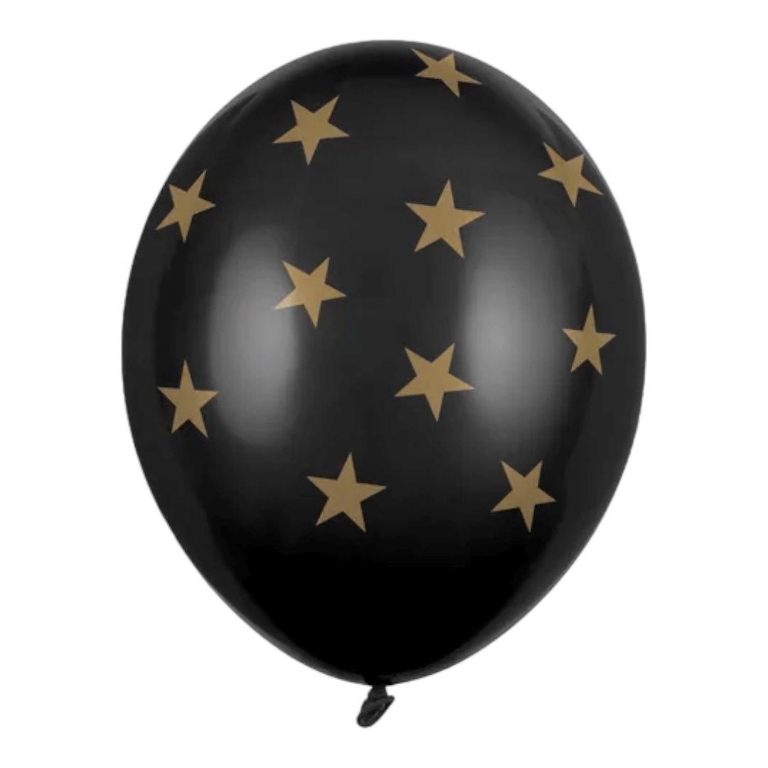 Latex Balloner Sort med stjerner - 6 stk.