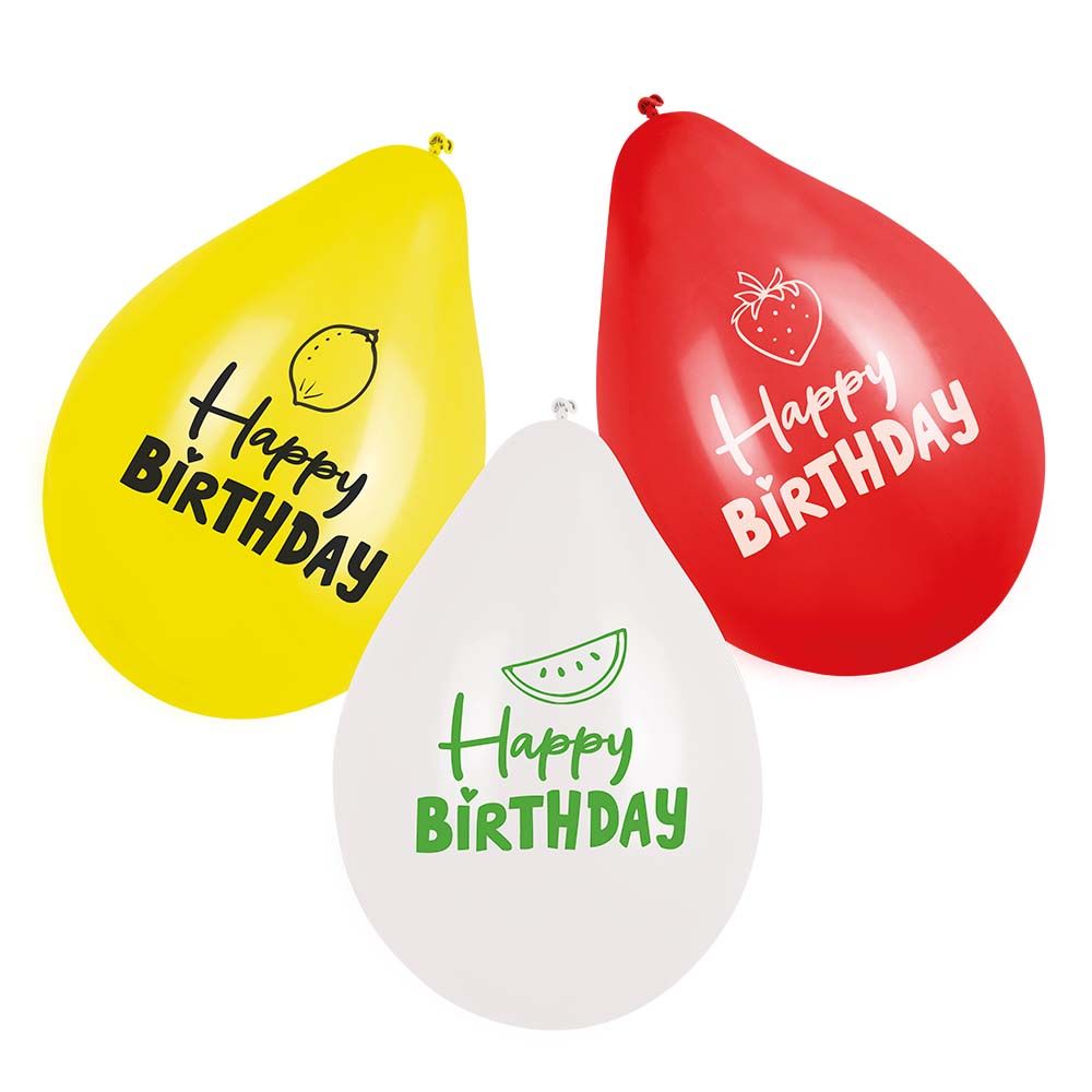 Latex Balloner frugt Happy Birthday  - 6 stk. 25 cm