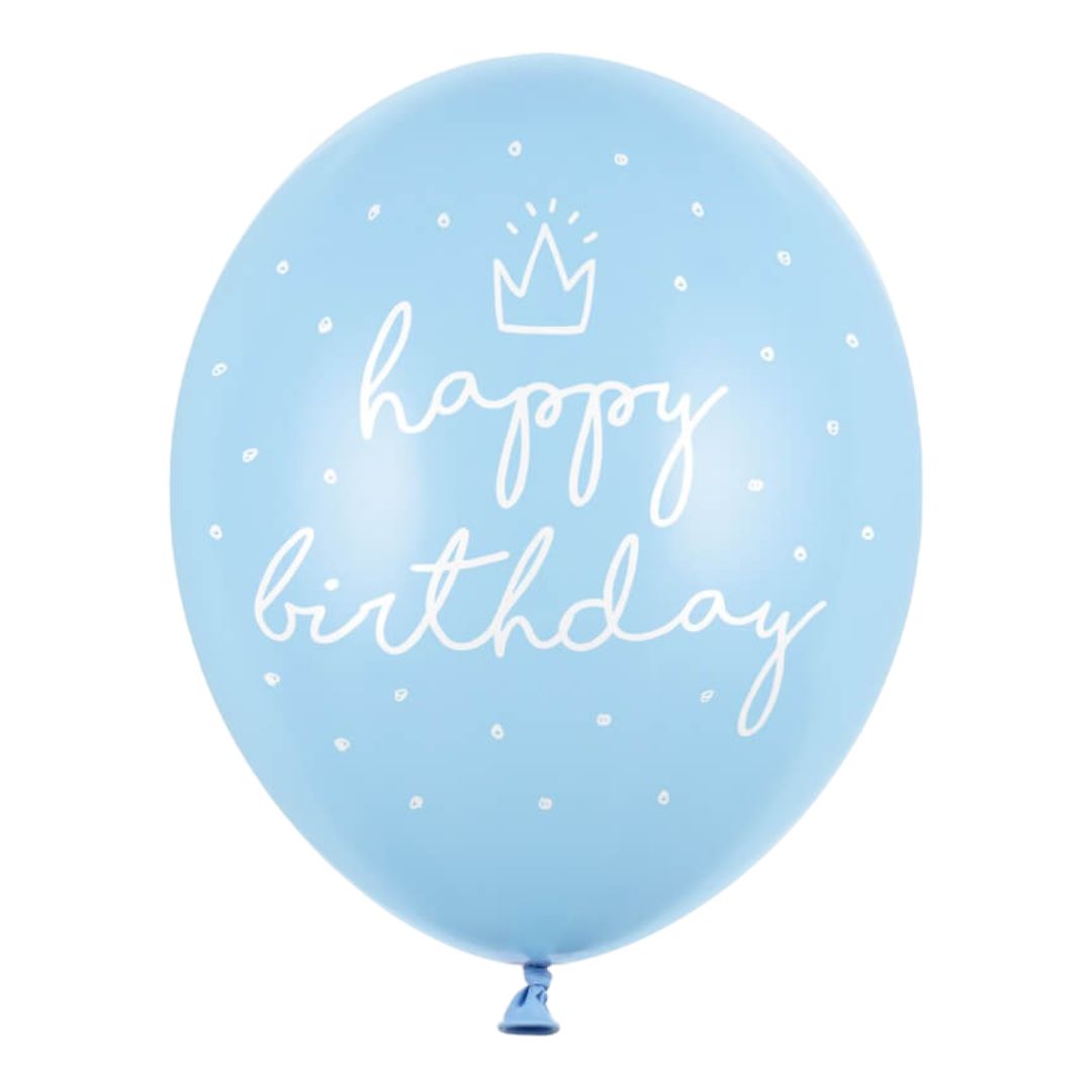 Latex Balloner happy birthday, lyseblå - 6 stk. 30 cm