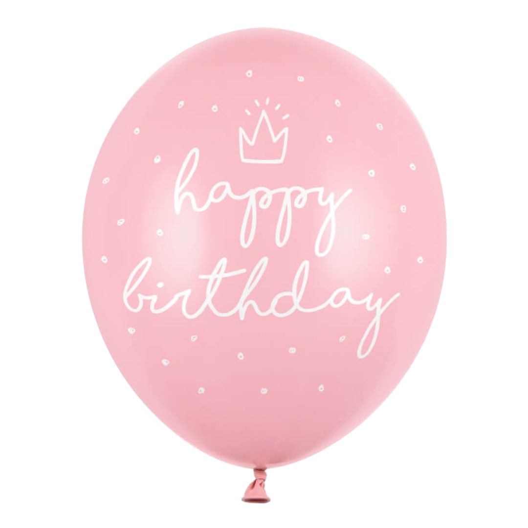 Latex Balloner happy birthday lyserød - 6 stk. 30 cm