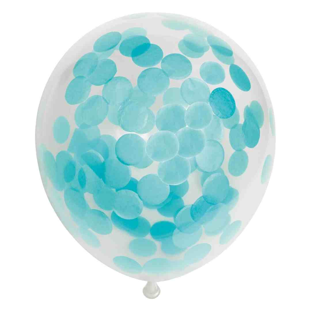 Latex Balloner Klar Med Baby Lyseblå Confetti - 6 Stk.