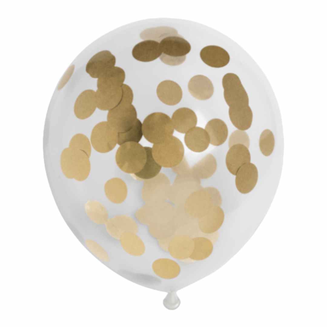 Latex Balloner Klar Med Guld Papir Confetti - 6 Stk.