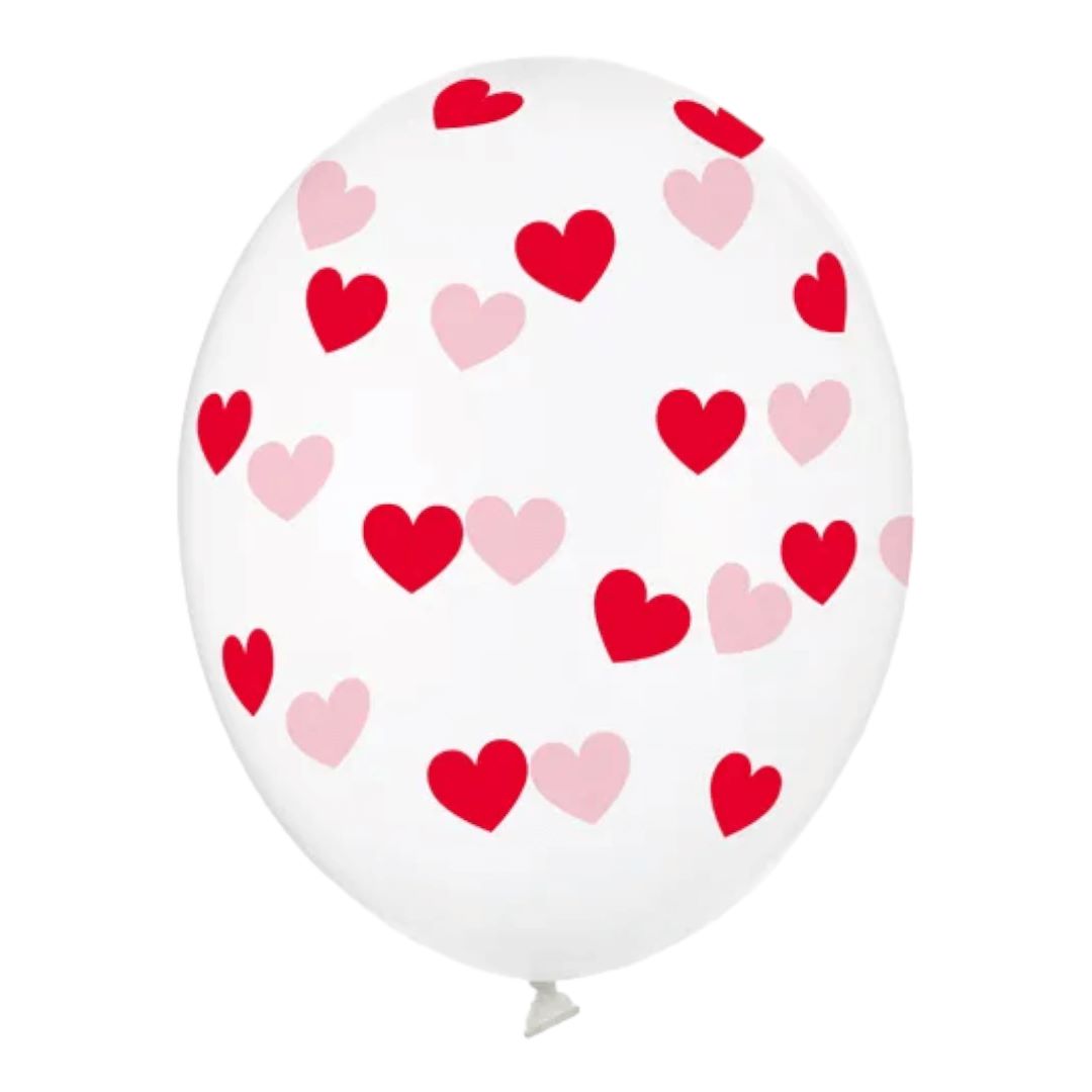 Latex Balloner klar med røde hjerter - 6 stk.