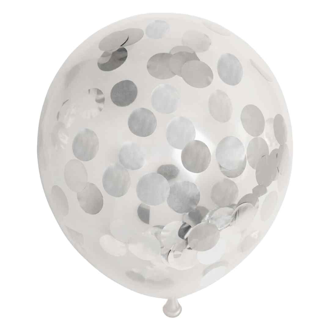 Latex Balloner klar med sølv metallic confetti - 6 stk.