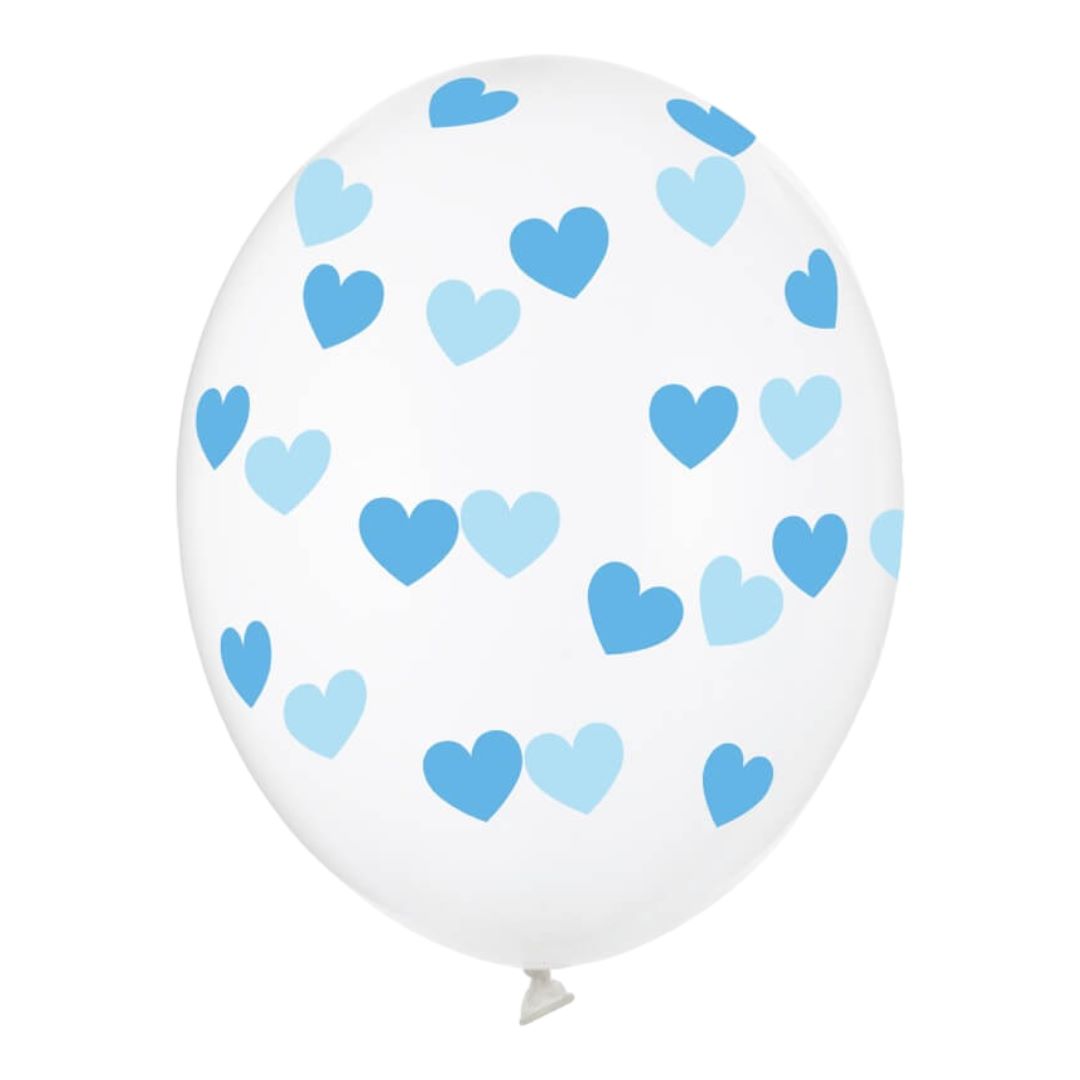 Latex Balloner  krystalklar med himmelblåt, print - 6 stk. 30 cm