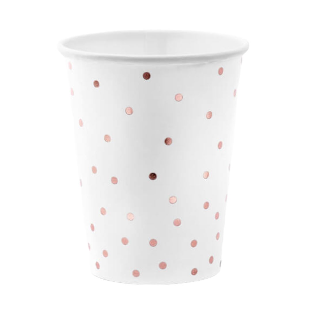 Papir kopper Hvid med roseguld prikker 260 ml.- 6 stk