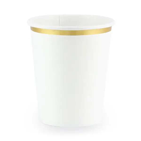 Papir kopper i HVID med guldkant 260 ml.- 6 stk