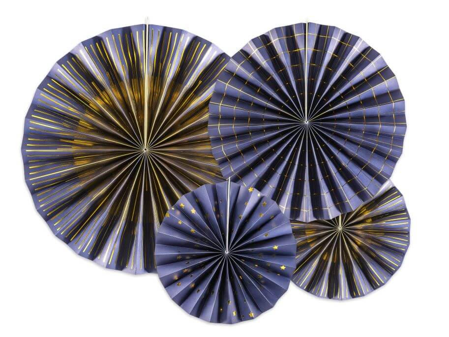 Rosetter - marineblå med guld mønster mix- 4 stk