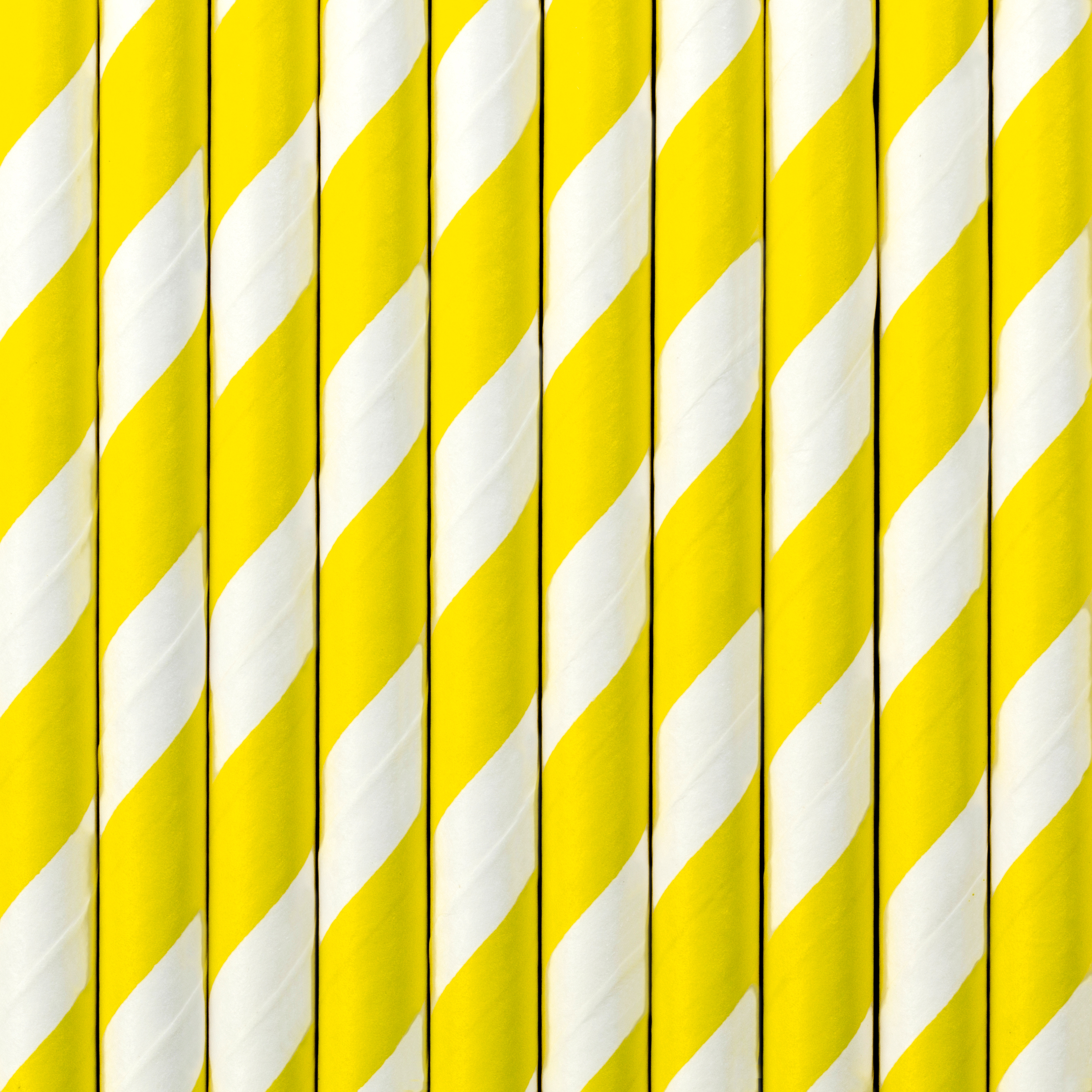 Sugerør Papir gule med skrå, hvide striber- 10stk