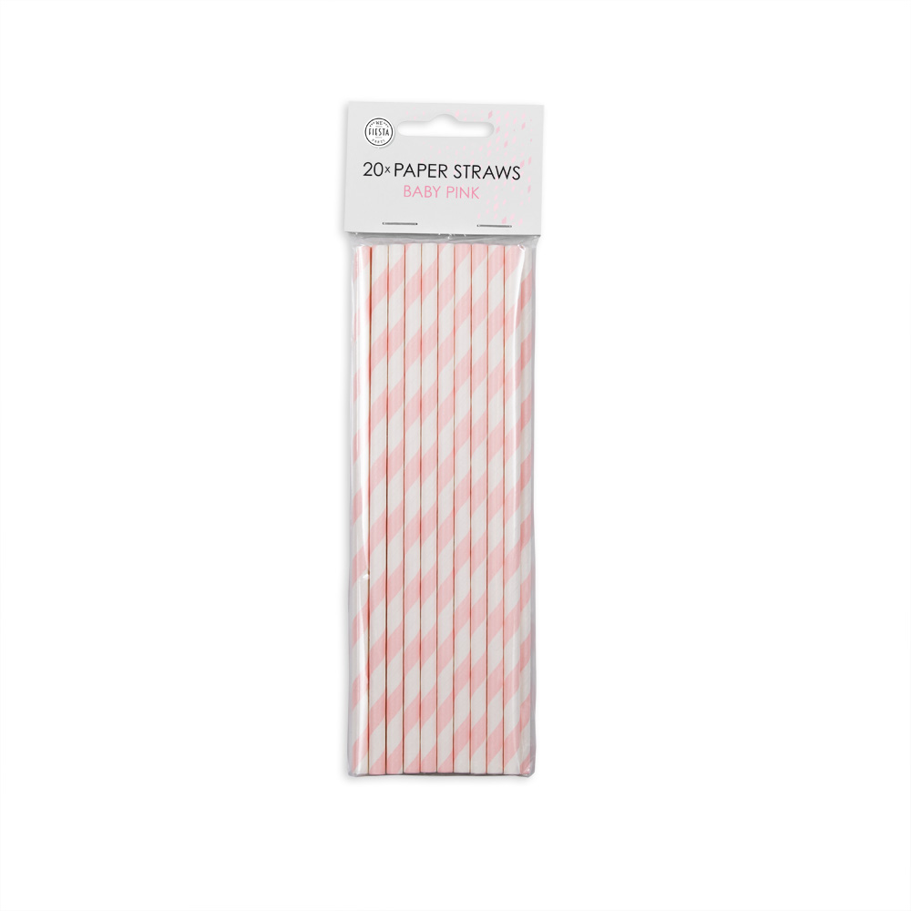 Sugerør Papir stribet lyserød- 20stk