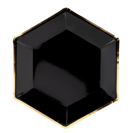 Tallerkener sort med guldkant -23 cm  6 stk.