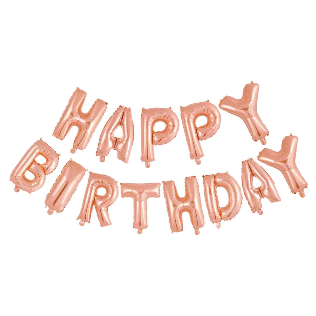 Se Tekst Folieballon Bogstaver"Happy Birthday" 41cm- Roseguld hos bents-webshop.dk