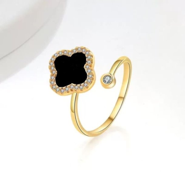 Elegant Guld klver Spinner Ring  Justerbar Sort Anti-Stress Ring 