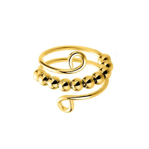 Fidget Antistress Ring - Guld - Justerbar med 10 Bevægelige Guldperler (se video)