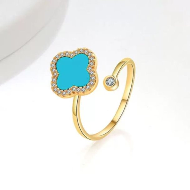 Elegant Guld Kløver Spinner Ring – Justerbar Blå Anti-Stress Ring