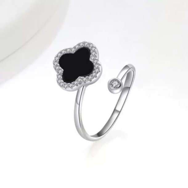 Elegant Slv Klver Spinner Ring  Justerbar Sort Anti-Stress Ring