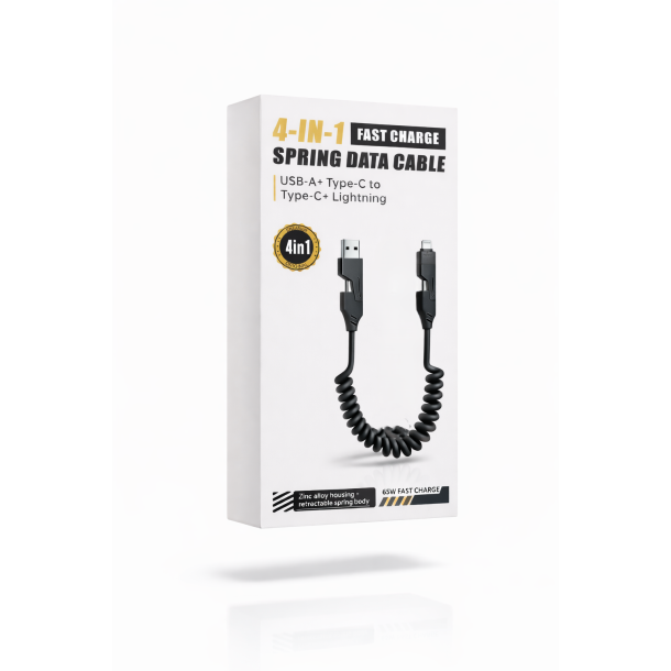 4-i-1 Opladningskabel � Sort Spiral