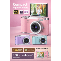 4K Digital Kamera med 2.4� Flip Sk�rm � 48MP &amp; Videooptagelse Hvid