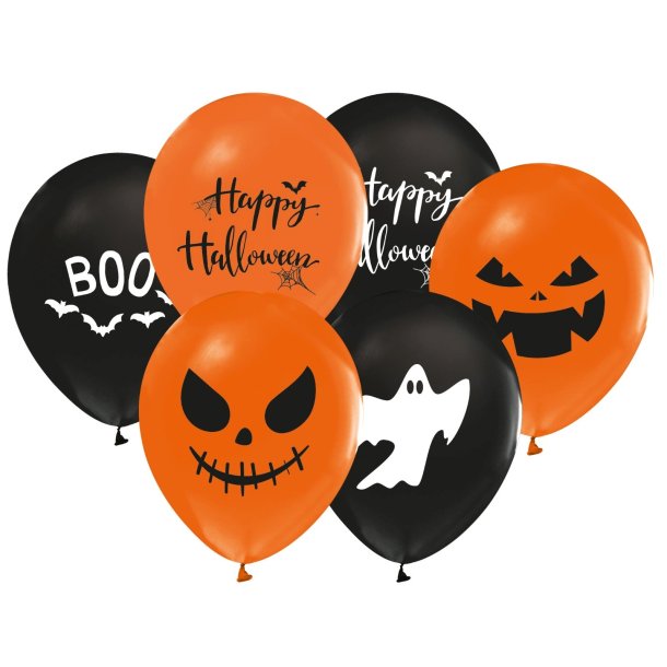 Ballonst Halloween Med Print Sort/Orange- 8 Stk