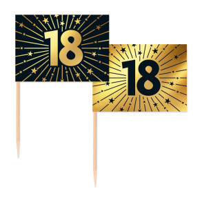 50 Flag Picks  18 rs fdselsdag (Sort/Guld)