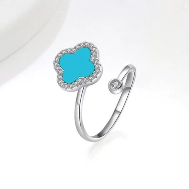 Elegant Slv Klver Spinner Ring  Justerbar Bl Anti-Stress Ring