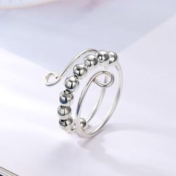 Fidget Antistress Ring - Slv - Justerbar med 10 Bevgelige Slvperler (se video)