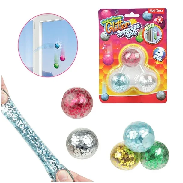 Window Crawler Squeeze Balls - Glitter - 4cm (3 stk.)