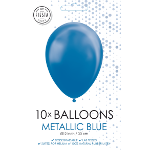 Bl� Metallic Balloner 30 cm � Premium Latex til Helium & Luft (10 stk)
