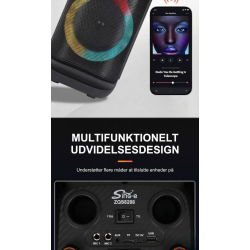 Bluetooth Party H�jtaler 40W med RGB Lys &amp; Mikrofon