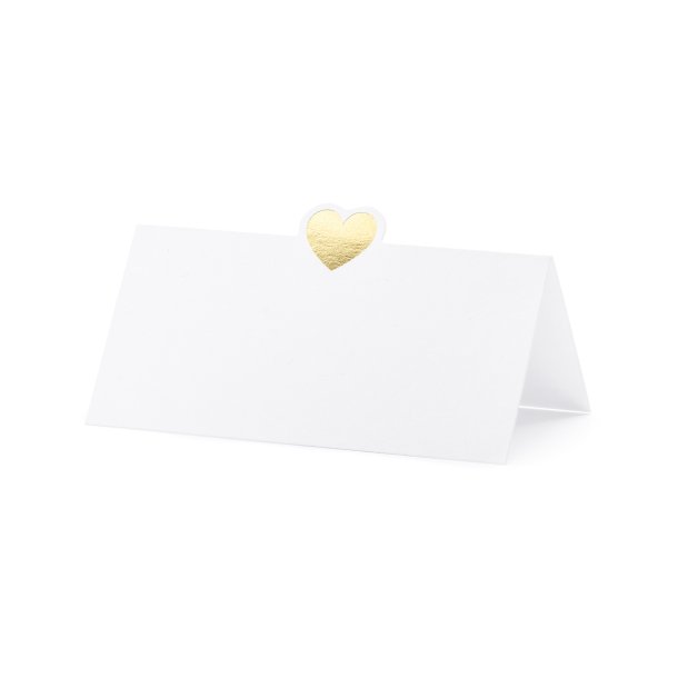 Bordkort Af Hvidt Papir Med Guldmetallic Hjerte 10 Stk.