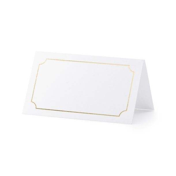 Bordkort Af Hvidt Papir Med Guldmetallisk Ramme 10 Stk.