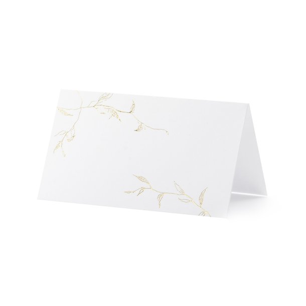 Bordkort Af Hvidt Papir Med Guldmetalliske Grene 10 Stk. - ca. 9,5 x 5,5 cm