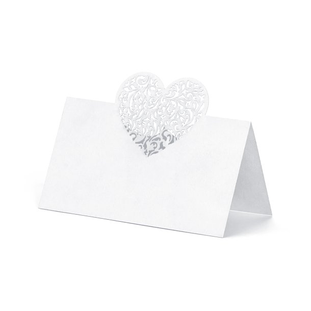Bordkort Af Hvidt Papir Med Udskåret Ornament 10 Stk. - 9x6,5 cm
